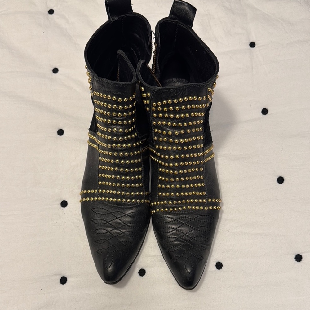Anine Bing Black and Gold Studded Ankle Boots